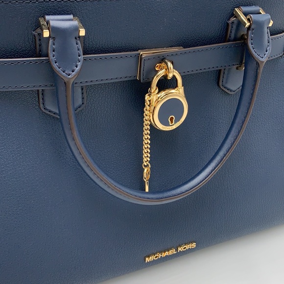 MICHAEL KORS HAMILTON MEDIUM SATCHEL SHOULDER CROSSBODY BAG NAVY COLOR NWT - Picture 13 of 16